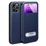 Dual View iPhone 14 Pro Max Flip Lædercover - Blå