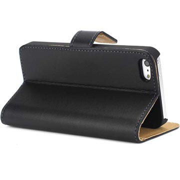 iPhone 5 / iPhone 5S / iPhone SE pung læder taske/etui - Sort