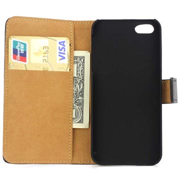 iPhone 5 / iPhone 5S / iPhone SE pung læder taske/etui - Sort