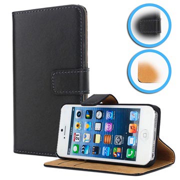 iPhone 5 / iPhone 5S / iPhone SE pung læder taske/etui - Sort