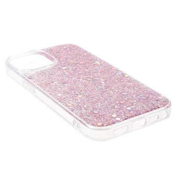 iPhone 15 Glitter Flakes TPU Cover - Pink