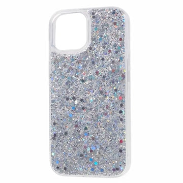 iPhone 15 Plus Glitter Flakes TPU Cover - Sølv