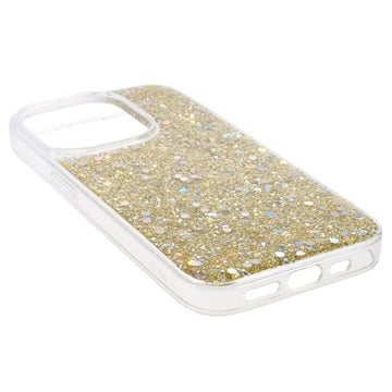 iPhone 15 Pro Glitter Flakes TPU Cover - Guld