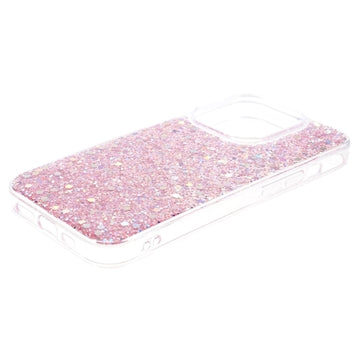 iPhone 15 Pro Max Glitter Flakes TPU Cover - Pink