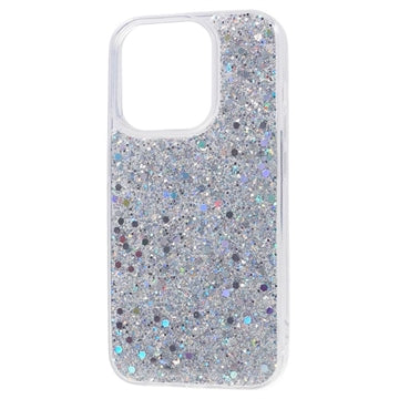 iPhone 15 Pro Max Glitter Flakes TPU Cover - Sølv