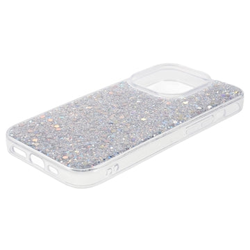 iPhone 15 Pro Max Glitter Flakes TPU Cover - Sølv