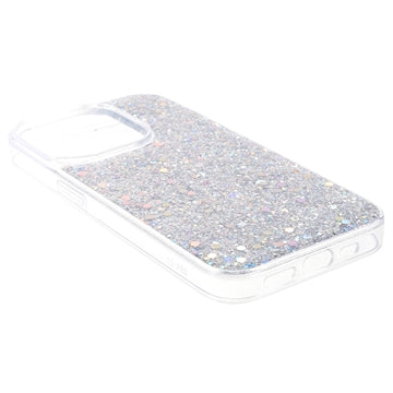 iPhone 15 Pro Max Glitter Flakes TPU Cover - Sølv