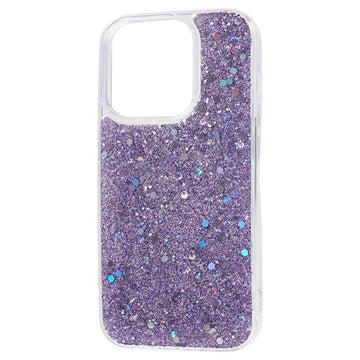 iPhone 15 Pro Glitter Flakes TPU Cover - Lilla