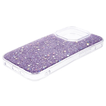 iPhone 15 Pro Glitter Flakes TPU Cover - Lilla