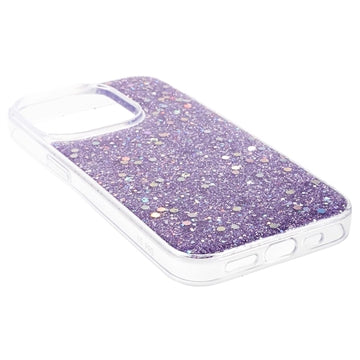 iPhone 15 Pro Glitter Flakes TPU Cover - Lilla