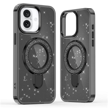 iPhone 17 Glitter Hybrid cover med kickstand - MagSafe-kompatibel - Sort