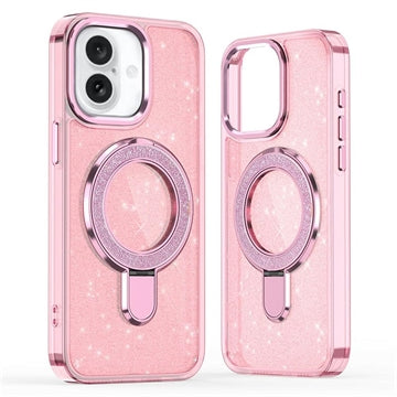 iPhone 17 Glitter Hybrid Cover med Kickstand - MagSafe-kompatibel - Pink
