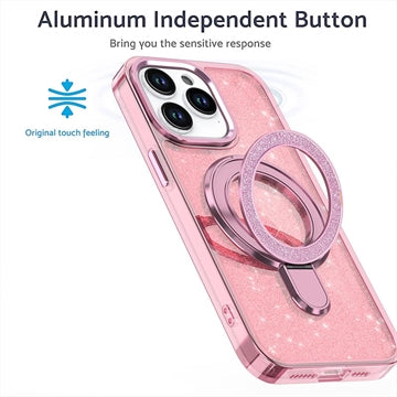iPhone 17 Glitter Hybrid Cover med Kickstand - MagSafe-kompatibel - Pink
