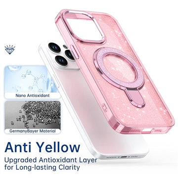 iPhone 17 Glitter Hybrid Cover med Kickstand - MagSafe-kompatibel - Pink
