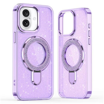 iPhone 17 Glitter Hybrid cover med kickstand - MagSafe-kompatibel - Lilla