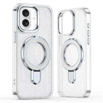 iPhone 17 Glitter Hybrid cover med kickstand - MagSafe-kompatibel - Gennemsigtig