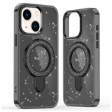 iPhone 15 Glitter Hybrid cover med kickstand - MagSafe-kompatibel - Sort