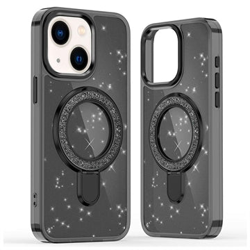 iPhone 15 Glitter Hybrid cover med kickstand - MagSafe-kompatibel - Sort