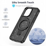 iPhone 15 Glitter Hybrid cover med kickstand - MagSafe-kompatibel - Sort