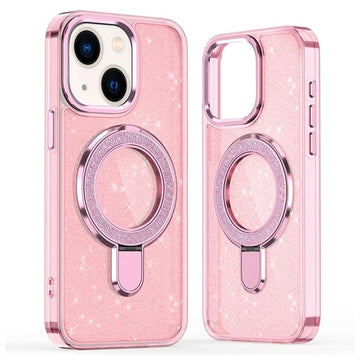 iPhone 15 Glitter Hybrid Cover med Kickstand - MagSafe-kompatibel - Pink