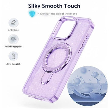 iPhone 15 Glitter Hybrid cover med kickstand - MagSafe-kompatibel - Lilla