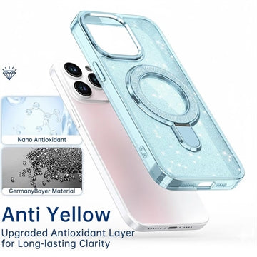iPhone 15 Pro Glitter Hybrid cover med kickstand - MagSafe-kompatibel - Blå