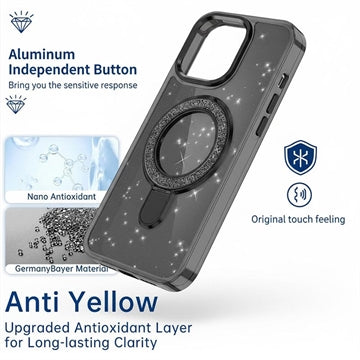 iPhone 15 Pro Max Glitter Hybrid cover med kickstand - MagSafe-kompatibel - Sort
