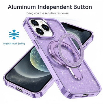 iPhone 15 Pro Glitter Hybrid cover med kickstand - MagSafe-kompatibel - Lilla