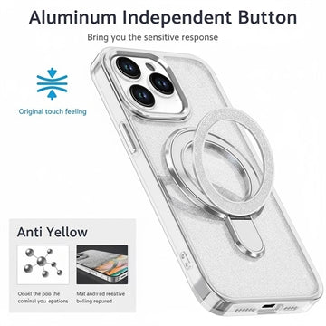 iPhone 15 Pro Glitter Hybrid cover med kickstand - MagSafe-kompatibel - Gennemsigtig
