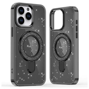 iPhone 16 Pro Max Glitter Hybrid cover med kickstand - MagSafe-kompatibel - Sort