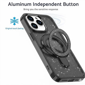 iPhone 16 Pro Max Glitter Hybrid cover med kickstand - MagSafe-kompatibel - Sort