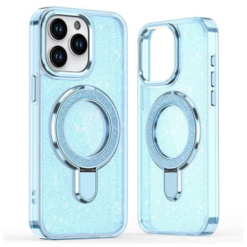 iPhone 16 Pro Max Glitter Hybrid cover med kickstand - MagSafe-kompatibel - Blå