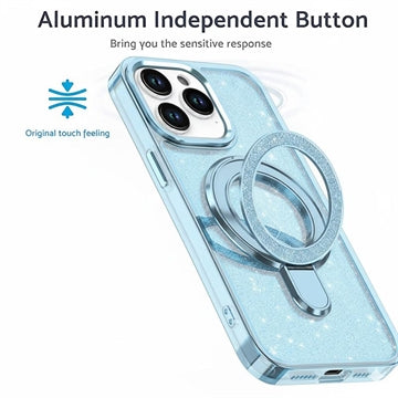 iPhone 16 Pro Max Glitter Hybrid cover med kickstand - MagSafe-kompatibel - Blå
