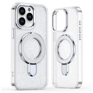 iPhone 16 Pro Max Glitter Hybrid cover med kickstand - MagSafe-kompatibel - Gennemsigtig