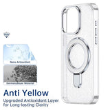 iPhone 16 Pro Max Glitter Hybrid cover med kickstand - MagSafe-kompatibel - Gennemsigtig