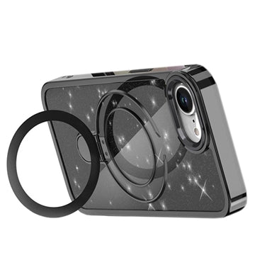 iPhone 16e/17e Glitter Hybrid cover med kickstand - MagSafe-kompatibel - Sort