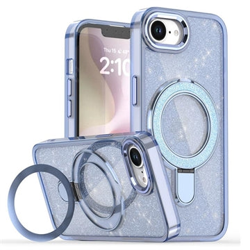 iPhone 16e/17e Glitter Hybrid cover med kickstand - MagSafe-kompatibel - Blå