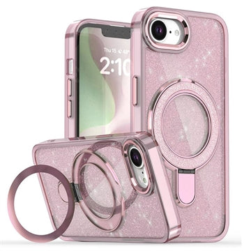 iPhone 16e/17e Glitter Hybrid Cover med Kickstand - MagSafe-kompatibel - Pink