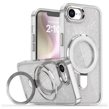 iPhone 16e/17e Glitter Hybrid cover med kickstand - MagSafe-kompatibel - Gennemsigtig