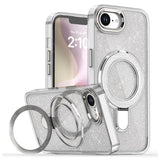 iPhone 16e/17e Glitter Hybrid cover med kickstand - MagSafe-kompatibel - Gennemsigtig