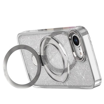 iPhone 16e/17e Glitter Hybrid cover med kickstand - MagSafe-kompatibel - Gennemsigtig