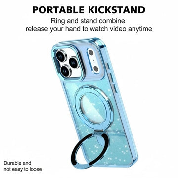 iPhone 17 Pro Glitter Hybrid cover med kickstand - MagSafe-kompatibel - Blå