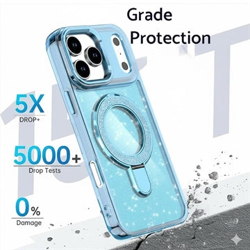 iPhone 17 Pro Glitter Hybrid cover med kickstand - MagSafe-kompatibel - Blå