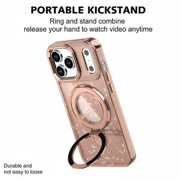 iPhone 17 Pro Glitter Hybrid cover med kickstand - MagSafe-kompatibel - Ørkenguld