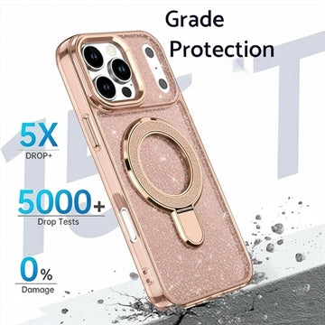 iPhone 17 Pro Glitter Hybrid cover med kickstand - MagSafe-kompatibel - Ørkenguld