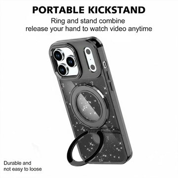 iPhone 17 Pro Max Glitter Hybrid cover med kickstand - MagSafe-kompatibel - Sort