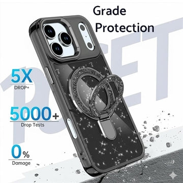 iPhone 17 Pro Max Glitter Hybrid cover med kickstand - MagSafe-kompatibel - Sort