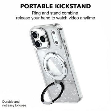 iPhone 17 Pro Max Glitter Hybrid cover med kickstand - MagSafe-kompatibel - Gennemsigtig