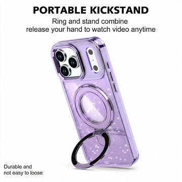 iPhone 17 Pro Glitter Hybrid cover med kickstand - MagSafe-kompatibel - Lilla