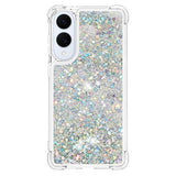Samsung Galaxy S25 Edge Glitter Quicksand TPU Cover - Sølv hjerter